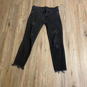 H&M low waist black ripped cropped jeans